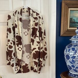 NWOT Women’s Simply Southern Brown & Cream Cow Print Waffle Knit Cardigan Sz L